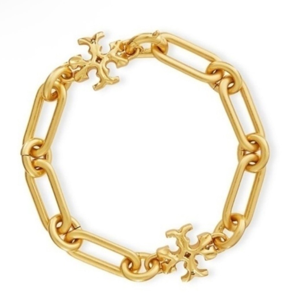 Tory Burch Roxanne Gold-Tone Chain Link Bracelet Signature Logo Charm $149